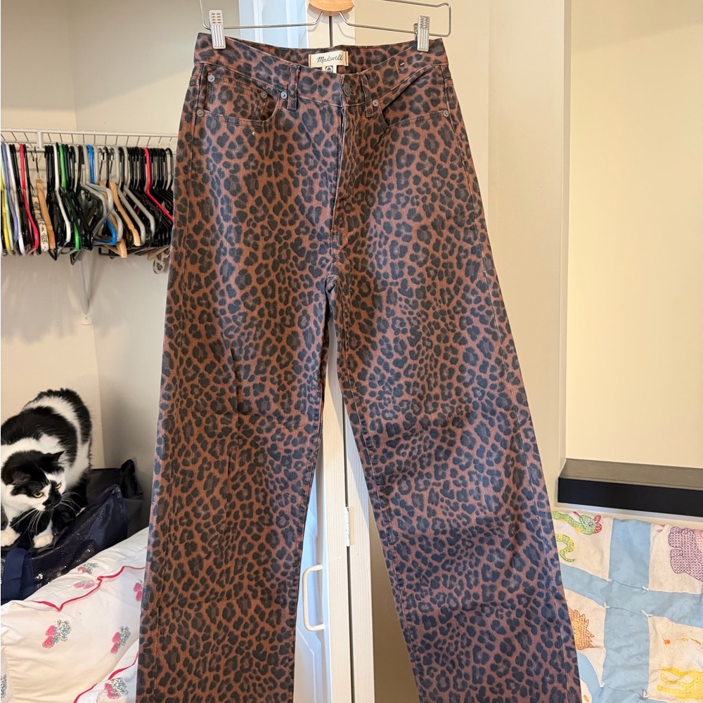 Madewell Leopard Print Barrel Leg Jeans